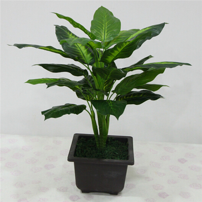 Large 50CM Evergreen Artificial Plant 25 Leaves Lifelike Bush Potted Plants Plastic Green Tree Home Garden Office Decoration