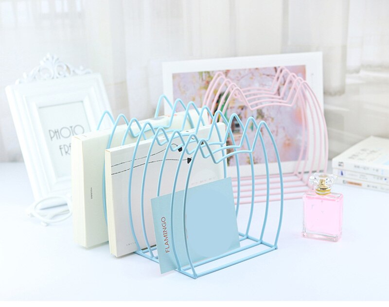Porte-livre en métal avec chat, , Kawaii, pour magazines, livres, étagère de rangement de bureau