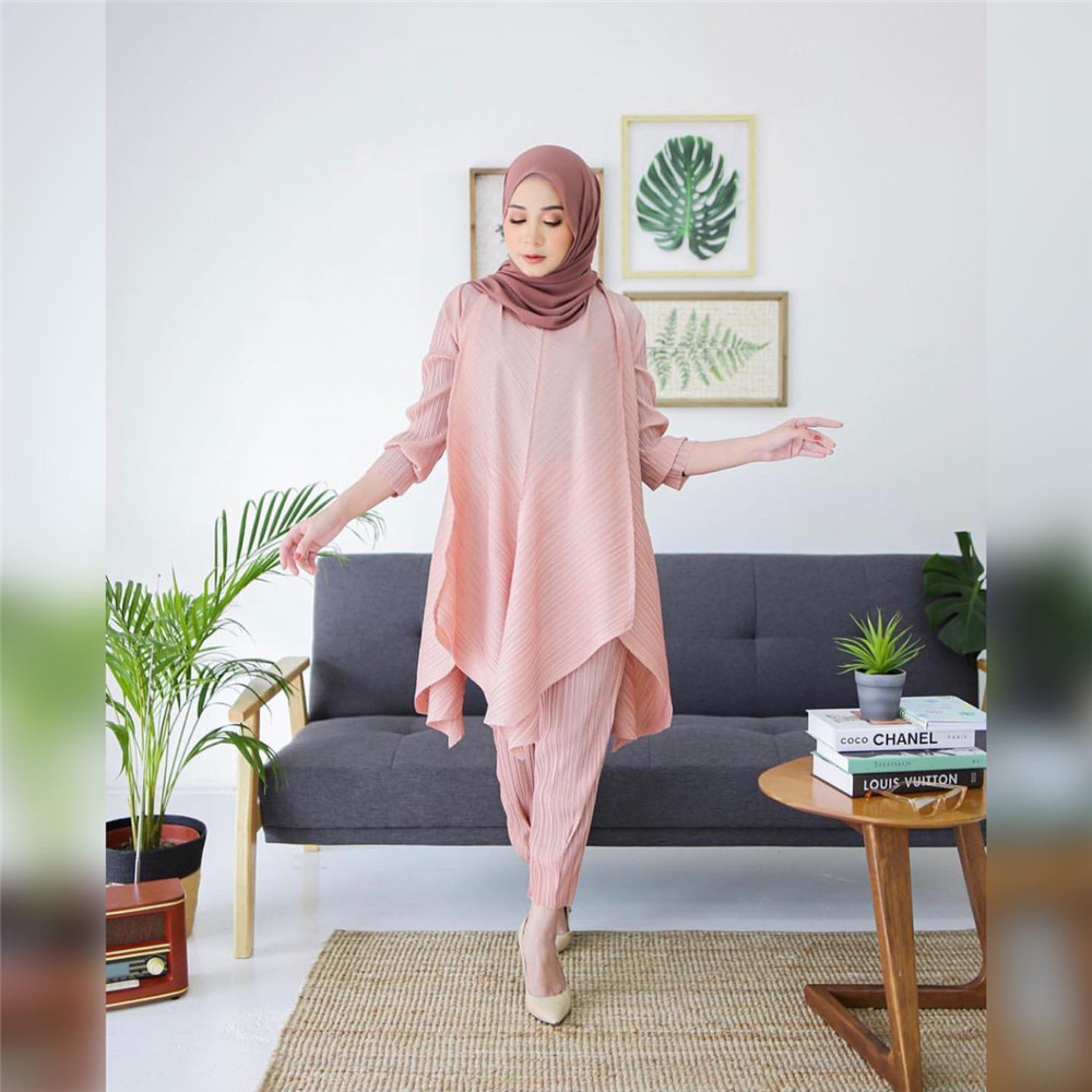 Women Muslim Sets Islamic Clothing Plain Suits Morocco Turkish Full Sleeve Loose Tops Pants Oversized Kaftan Solid 2 Pieces Suit: 06 Pink