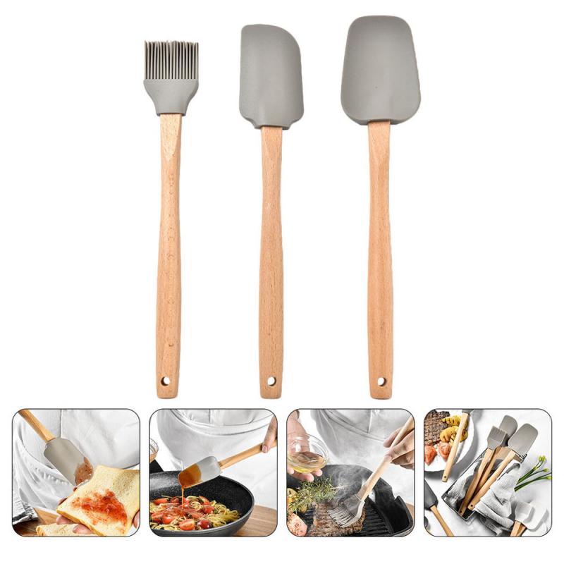 3Stck Wärme Beständig Integrieren Silikon Löffel Schaber mit Holz Griff Kochen Spachtel Eis Kuchen für Küche Werkzeug Utensil