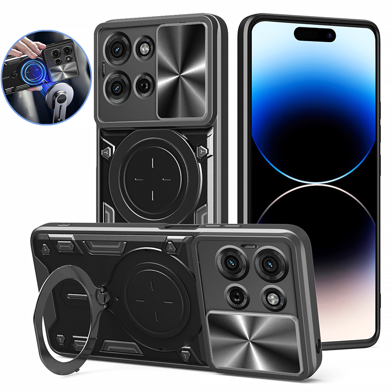 Armor Slide Lens Protection Back Cover For Motorola Moto G85 G75 G55 G35 5G Case Car Magnetic Ring Stand Shockproof Phone Cases