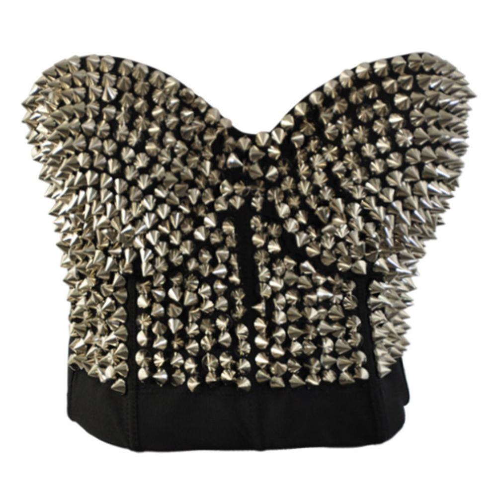 Corsé Sexy de Metal con remaches para el pecho, traje de actuación para baile de graduación, Reina, club nocturno, DS: Plata / XL