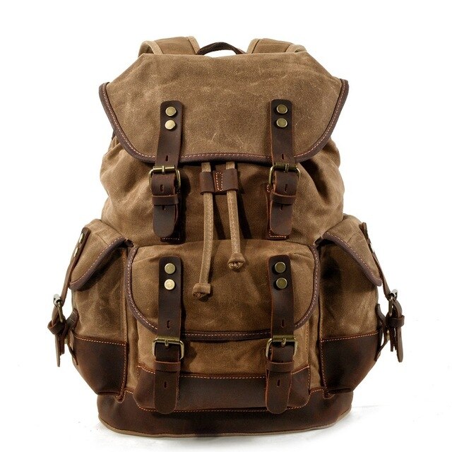 Vintage Tas Canvas Lederen Rugzakken Voor Mannen Laptop Daypacks Waterdichte Canvas Rugzakken Grote Waxed Bergbeklimmen Travel Pack: khaki