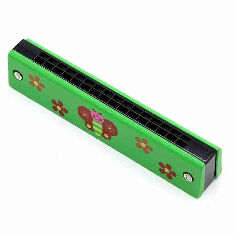 Double Row 16 Hole Harmonica Children's Wooden Painted Harmonica Musical Instrument Children's Music Educational Toys: H