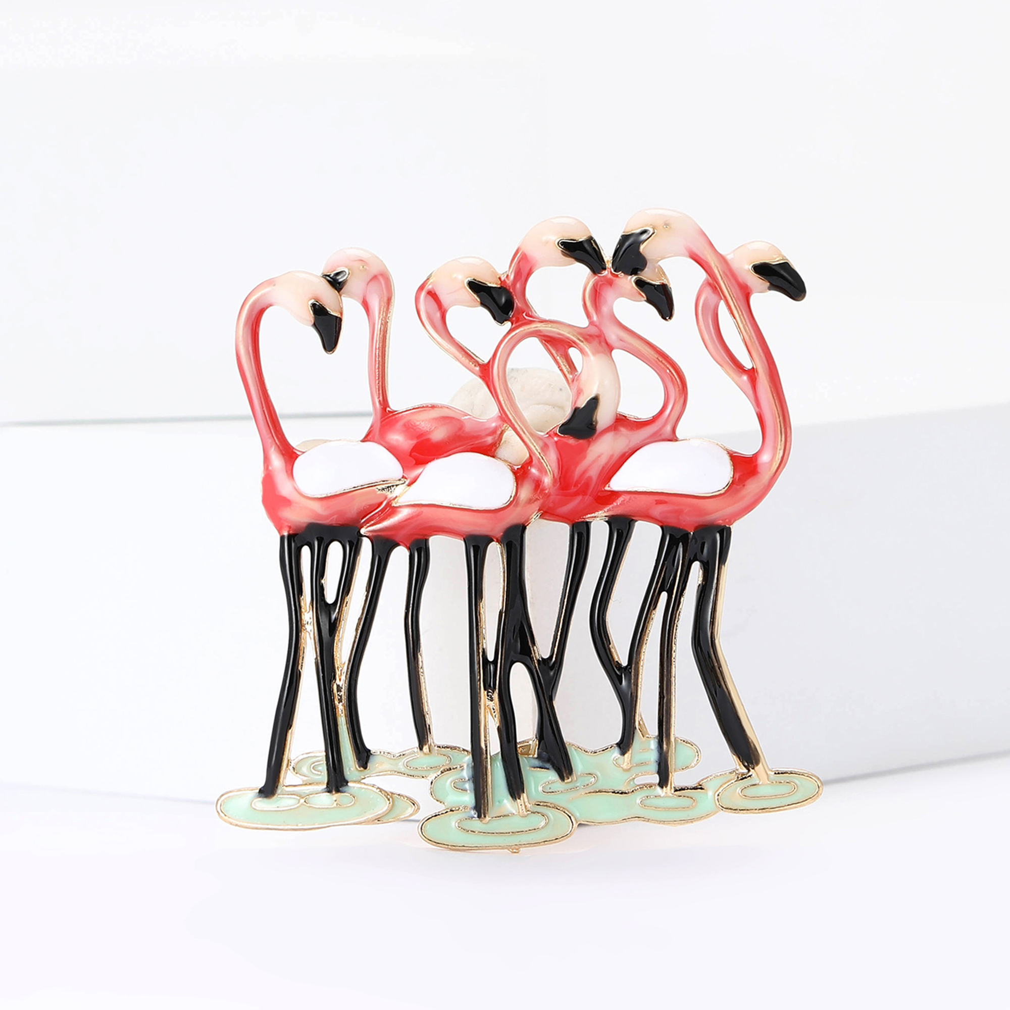 Emaille Flamingo Gruppe Broschen für Frauen unisex Ebene Stift Vogel Anstecknadeln Bankett Party Rucksack Schmuck Zubehör: Hellgelb Gold Farbe