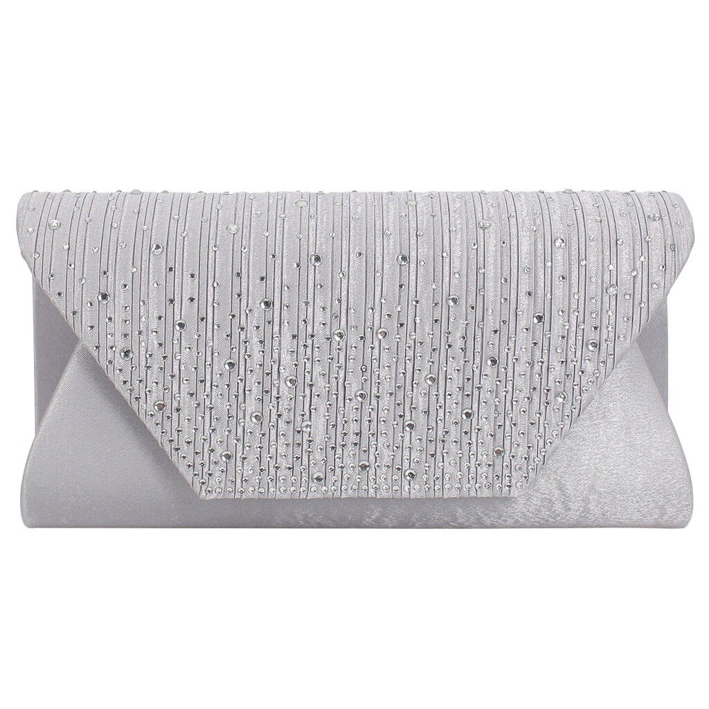 Ladies Satin Clutches Evening Bags Crystal Bling Handbags Wedding Party Purse Envelope Womens Bags Wallet Clutch Bag: Gray 