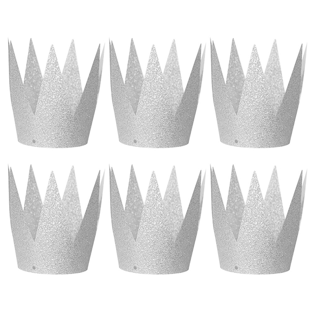 6Pcs Birthday Crown Hats Delicate Glitter Chic Exquisite Crown Shape Hats Party Hats for Gathering Birthday: Argento