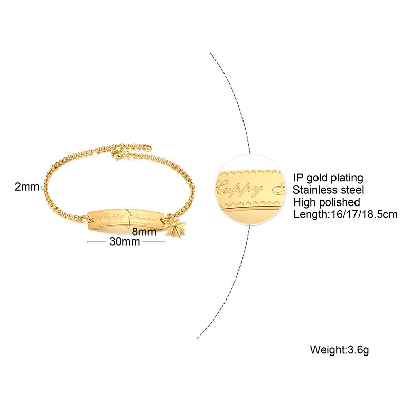 FELICE per SEMPRE CATENA BRACCIALE in ACCIAIO INOSSIDABILE etichetta ID di IDENTIFICAZIONE BRACCIALETTI per LE PICCOLE POLSO O LE DONNE