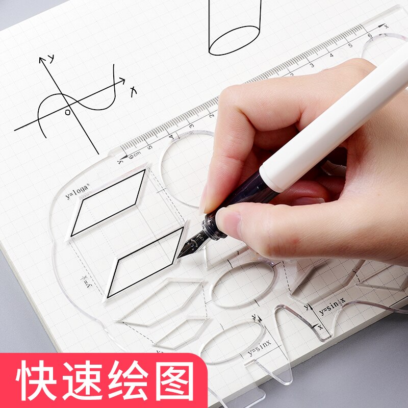 Multifunktionelle geometriske figurer lineal skole tilbehør hul matematik studie tegning ellipse cirkel skabelon lineal