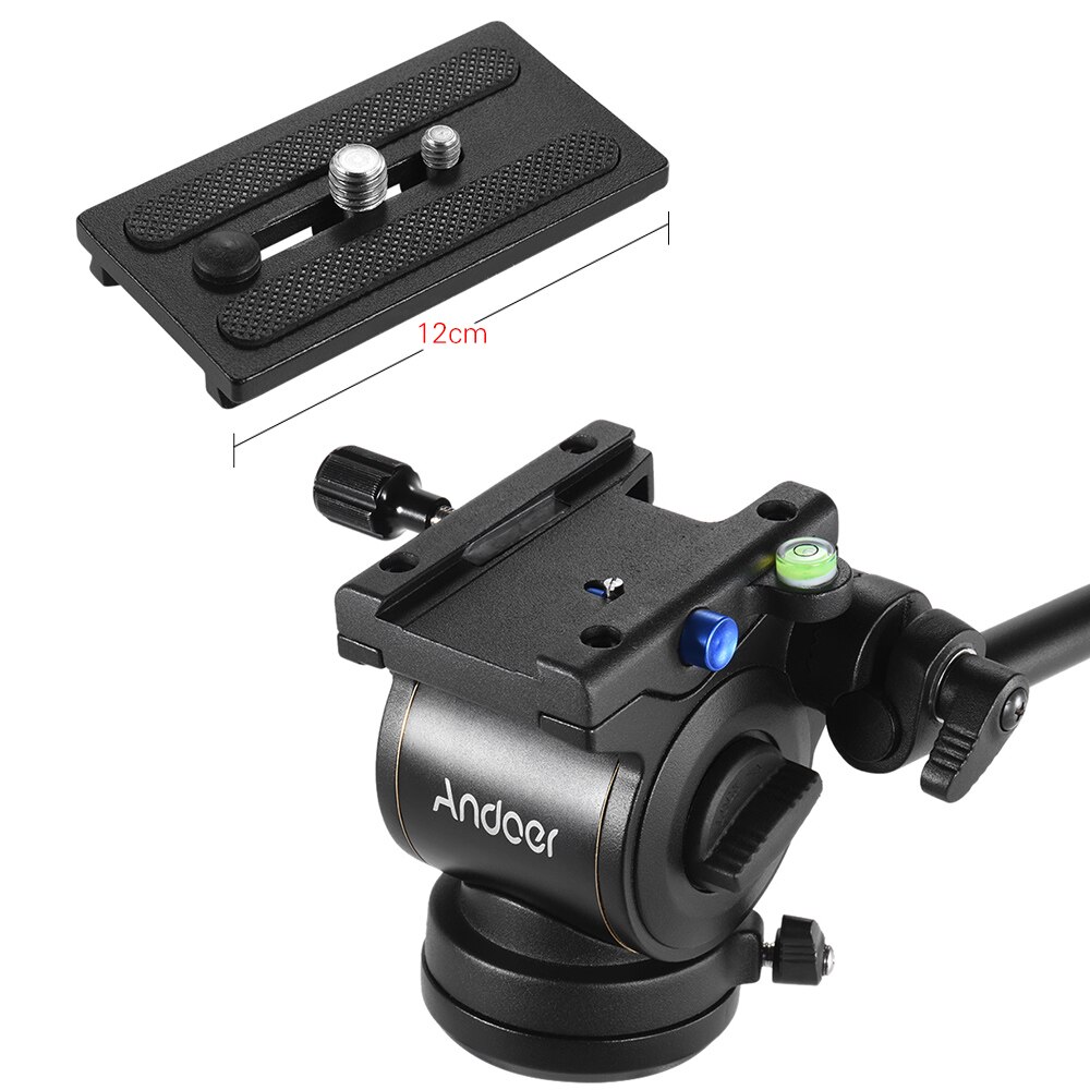 Andoer Photography Video Head Slider Rail Fluid Drag Tilt Hydraulic Damping Head Base Diameter Quick Release Plate