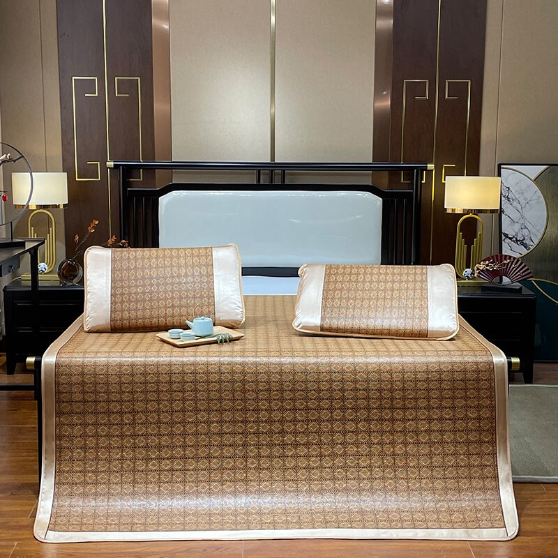 Sommer Kühl Atmungsaktive Matratze Abdeckung Bett Schutz Pad Glatte Rattan Bett matt Elastische Riemen Nicht-Unterhose Bett Abdeckung Mit kissenbezug: Farbe 3 / 2Stck einstellen 120x195cm