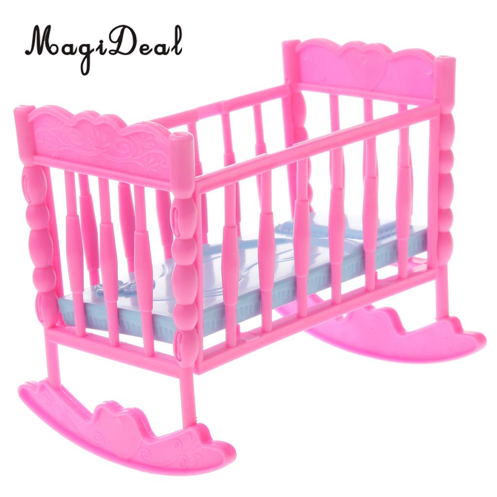 MagiDeal Lovely 1Pc Pink Baby Rocking Bed Bedroom Furniture Home Acce for dolls Doll House Dec Children Pretend Game Toy