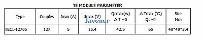Disipador térmico de TEC1-12705, 40x40mm, enfriador termoeléctrico Peltier, placa de refrigeración, módulo de refrigeración, equipo de laboratorio