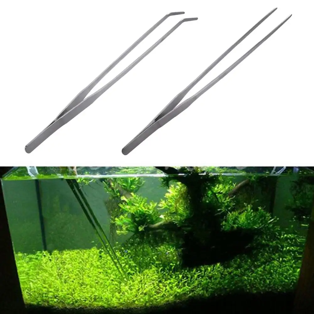 Pince d'Aquarium en Acier Inoxydable de 27cm, Accessoire Droit et Incurvé pour Plante Précieuse de Poisson