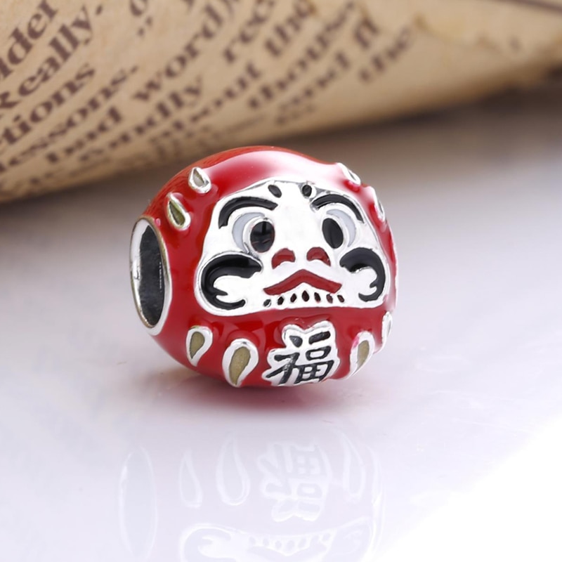 Authentic 925 Sterling Silver Red Daruma Doll Charms Fit Original Bracelet For Women DIY Jewelry S925 Beads
