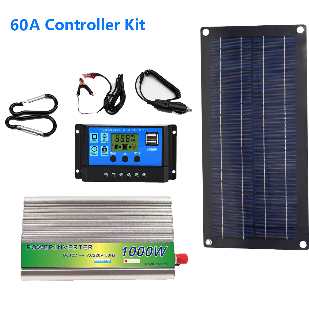 Sistema de energía Solar de 1000W, Kit de Panel Solar, estación de energía de 12V a 220V, controlador 10A-60A para el hogar, coche, Camping, cargador de respaldo