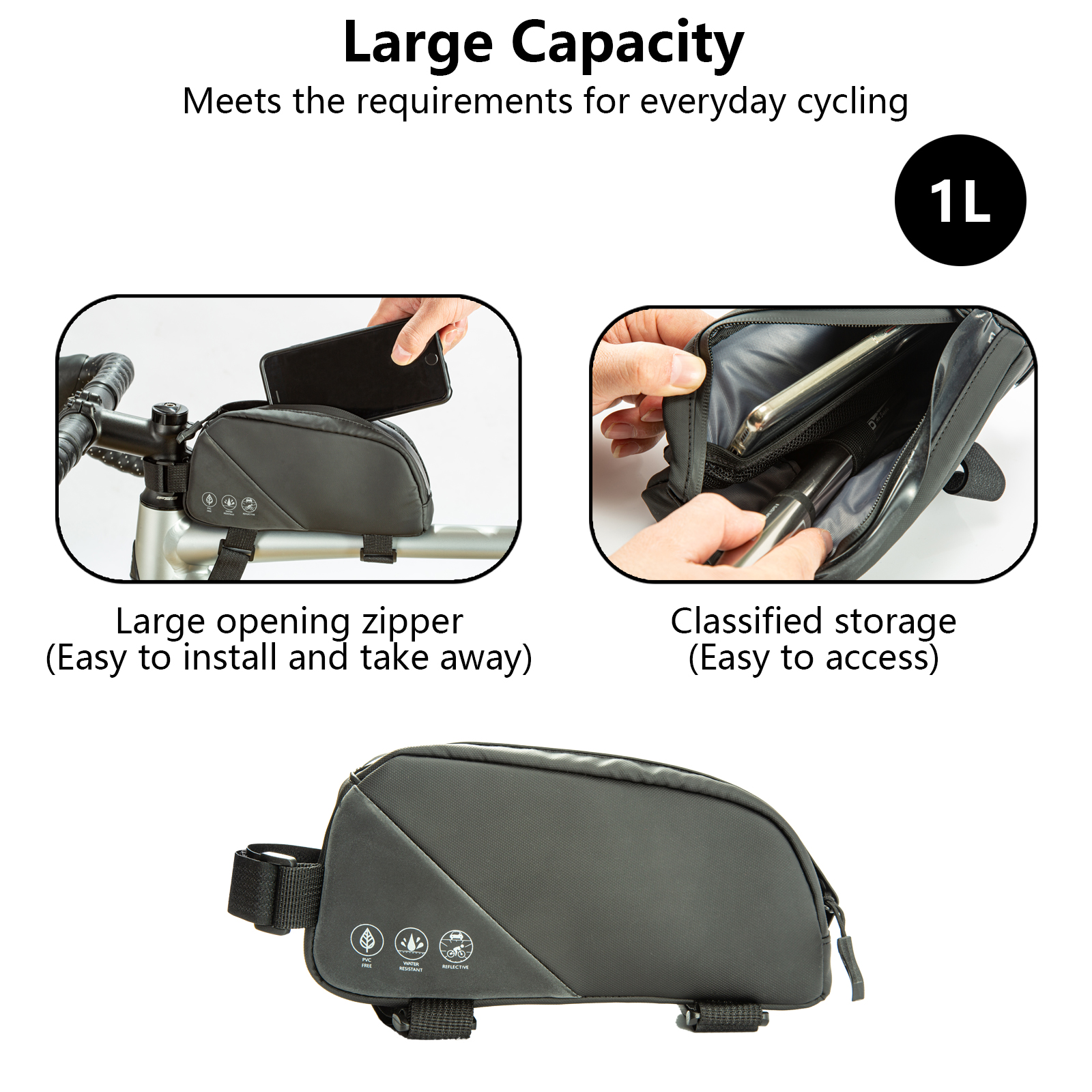 Bolsa de bicicleta, bolsa de tubo superior de bicicleta à prova d'água, bolsa de acessórios de ciclismo para bicicletas de montanha e estrada