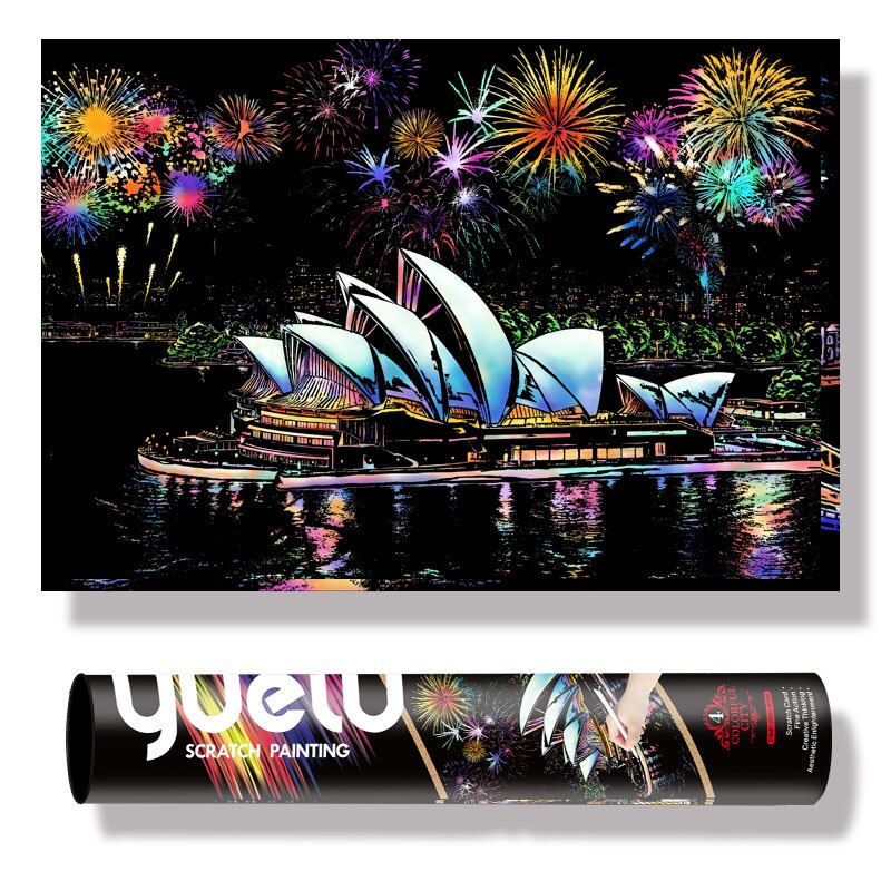 Diy Handleiding Schrapen Schilderij Grote 75*52Cm Reel Wereldberoemde Lanscape Building Night View Kras Schilderen Papier tekening Speelgoed: Sydney