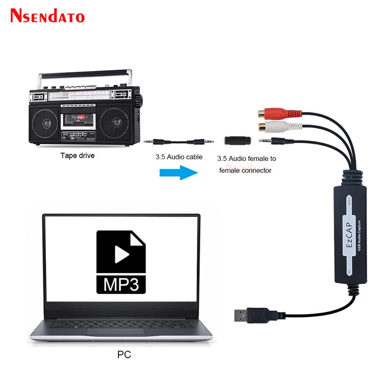 Ezcap Usb Audio Capture Plaat Kaart Converteren Cd Tape Oude Analoge Muziek Cassette Te MP3 Audio Opnemen Kaart Naar Digitale voor Mac/Window8