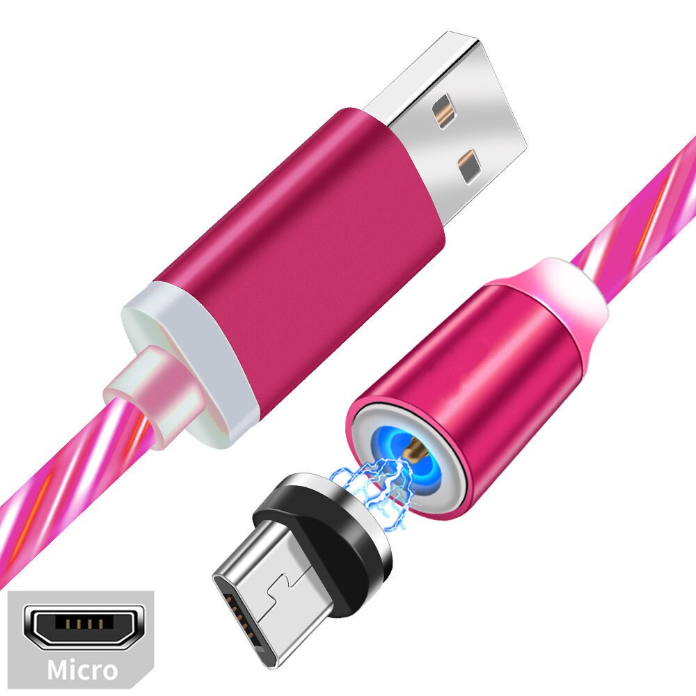 Magnetic luminous Micro usb Charge Cable For Samsung j3 Huawei Y7 Xiaomi Redmi 7 Meizu Asus Oppo 2 usb Fast Car Charger Honor 7A: Only 1M Red Cable