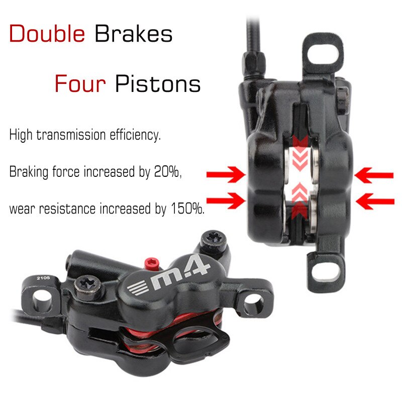 MTB Hydraulic Brakes Set Bicycle Disc Brake Mountain Bike 4 Pushes Piston Line Levers System Caliper Kit Racing Cycling