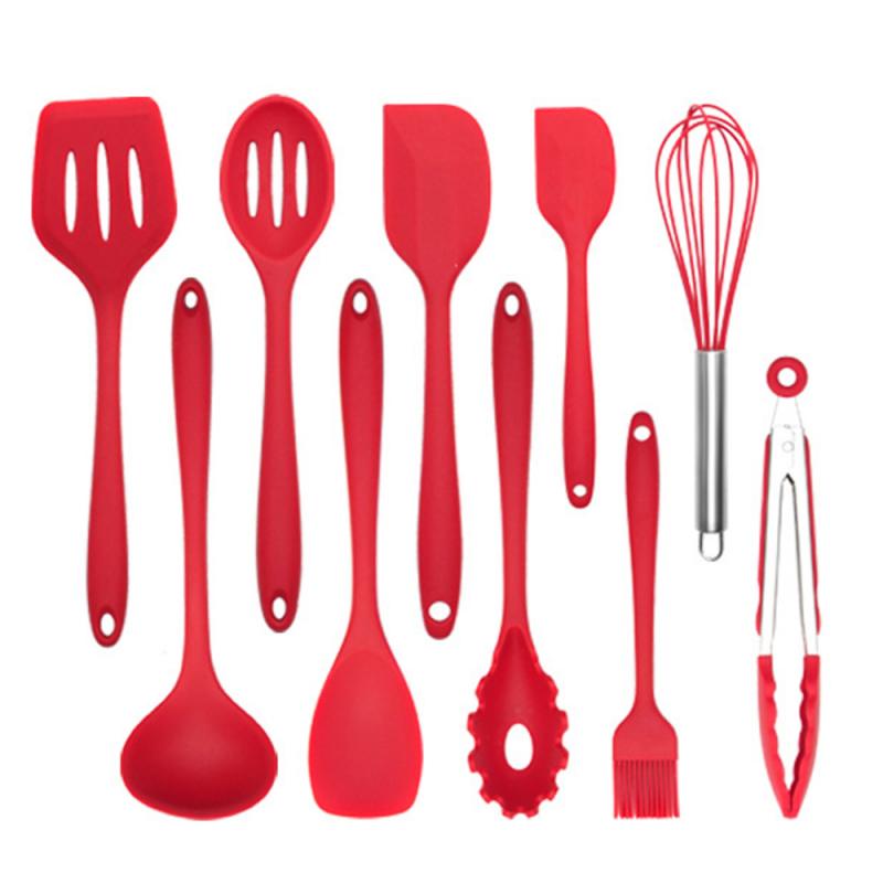 Silicone Cooking Utensils Kitchen Utensil Set Heat-Resistant Non-Stick Silicone Kitchen Utensils Cooking Tool Gadgets Sets: red 10set