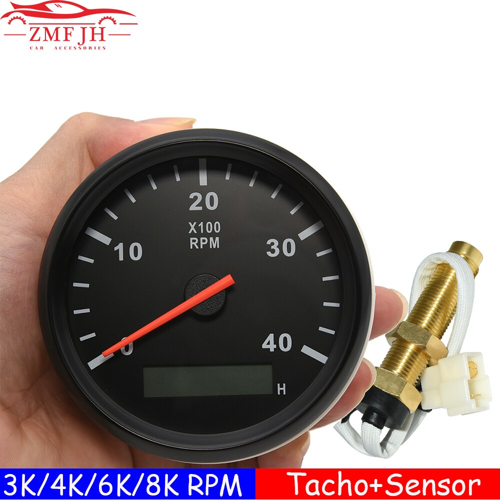 3K 4K 6K 8K RPM Tachometer-lehre Tach Sensor REV Zähler mit Stunde Meter 85mm benzin Diesel 12V 24V Rot Hintergrundbeleuchtung Anzeige