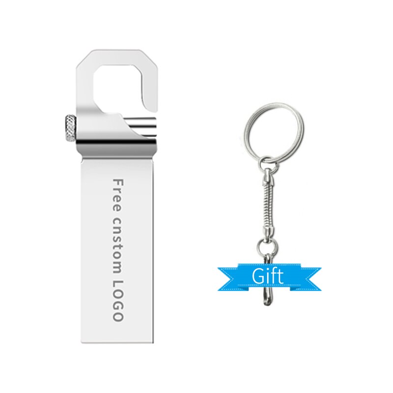 De Metal Pen Drive 32GB Cle Usb 2,0 Pendrive 8G Flash disco Flash Usb 64GB 16GB Memoria Usb Stick de Memoria de 128GB Logotipo de impresión gratuita: 16 GB / Silver USB