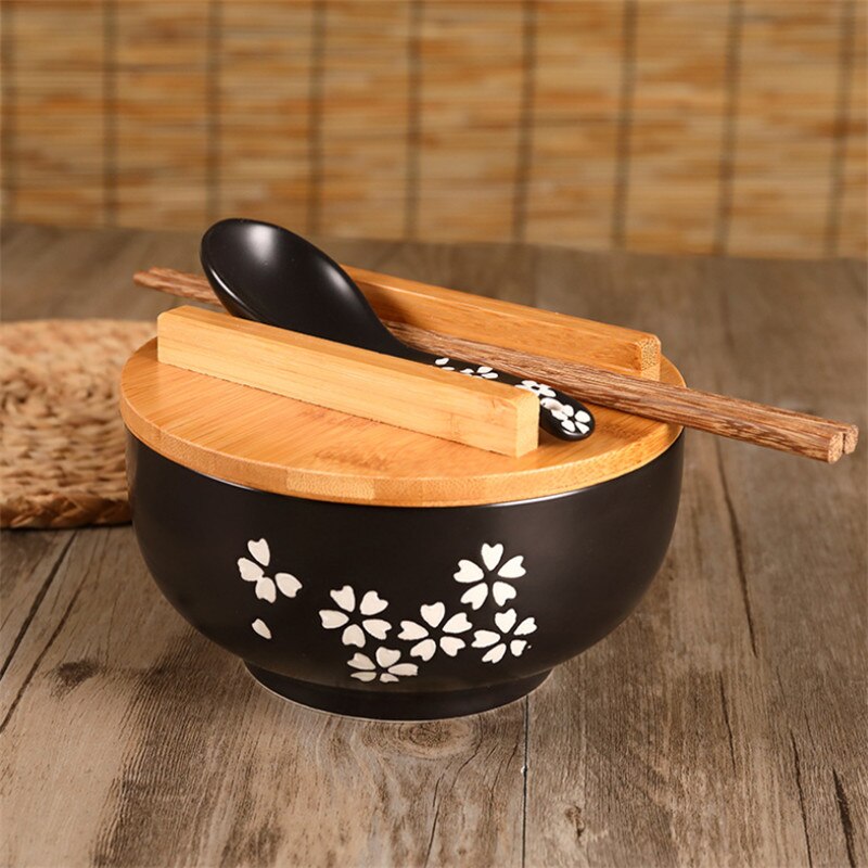 Japansk stil risnudelskål med lågske og spisepinde køkkenudstyr keramisk salat suppeskål madbeholder porcelæn: Skål a
