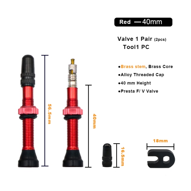 2 Stuks 40/60 Mm Fiets Vacuüm Luchtventiel Duurzaam Legering Stuurpen Messing Kern F/V Presta Mtb Tubeless Band Nozzle Cap Fietsen Onderdelen: Rood