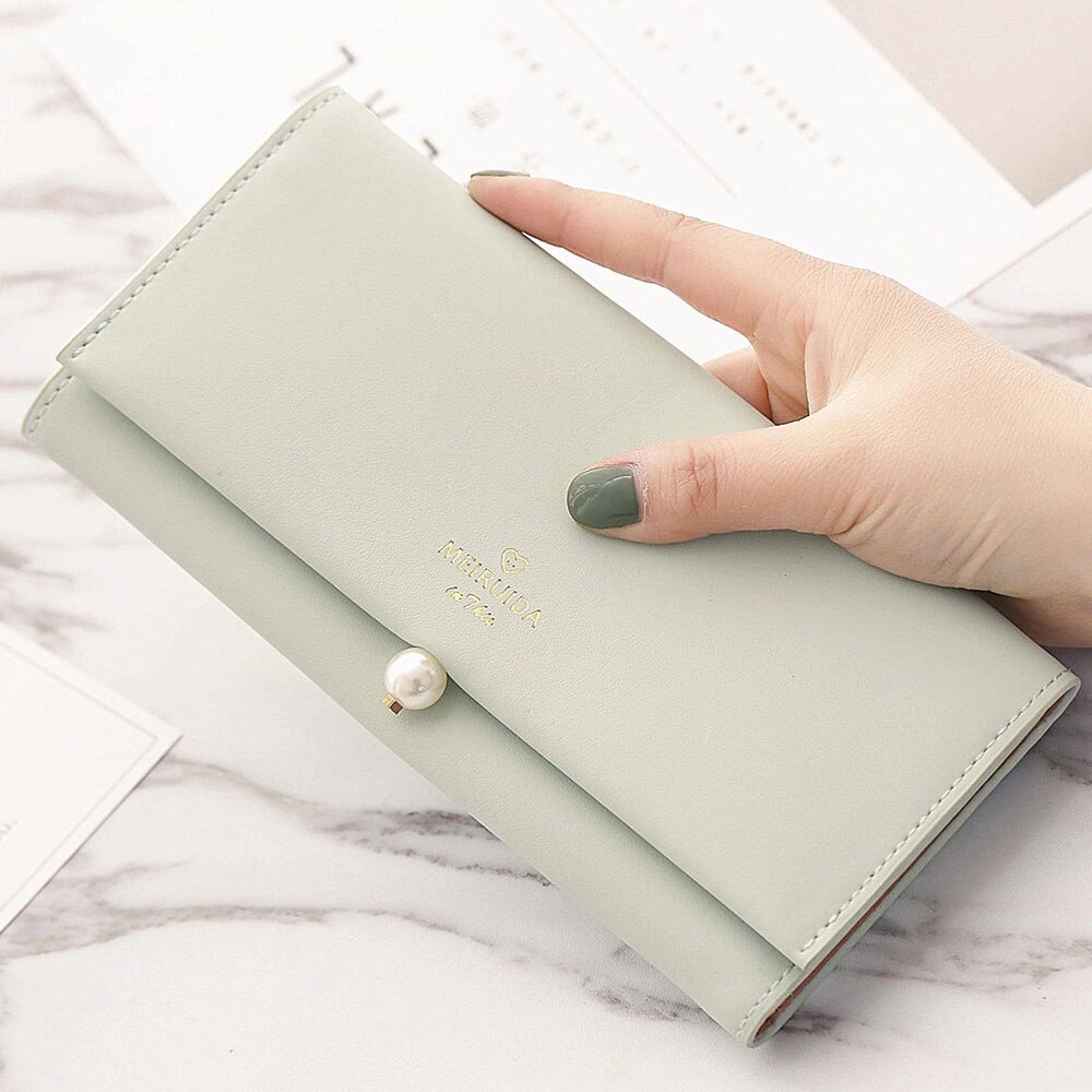 ! Women Long Wallet Casual Pearl Hasp Wallet Clutch Bag Card Holders Handbag: Light Green