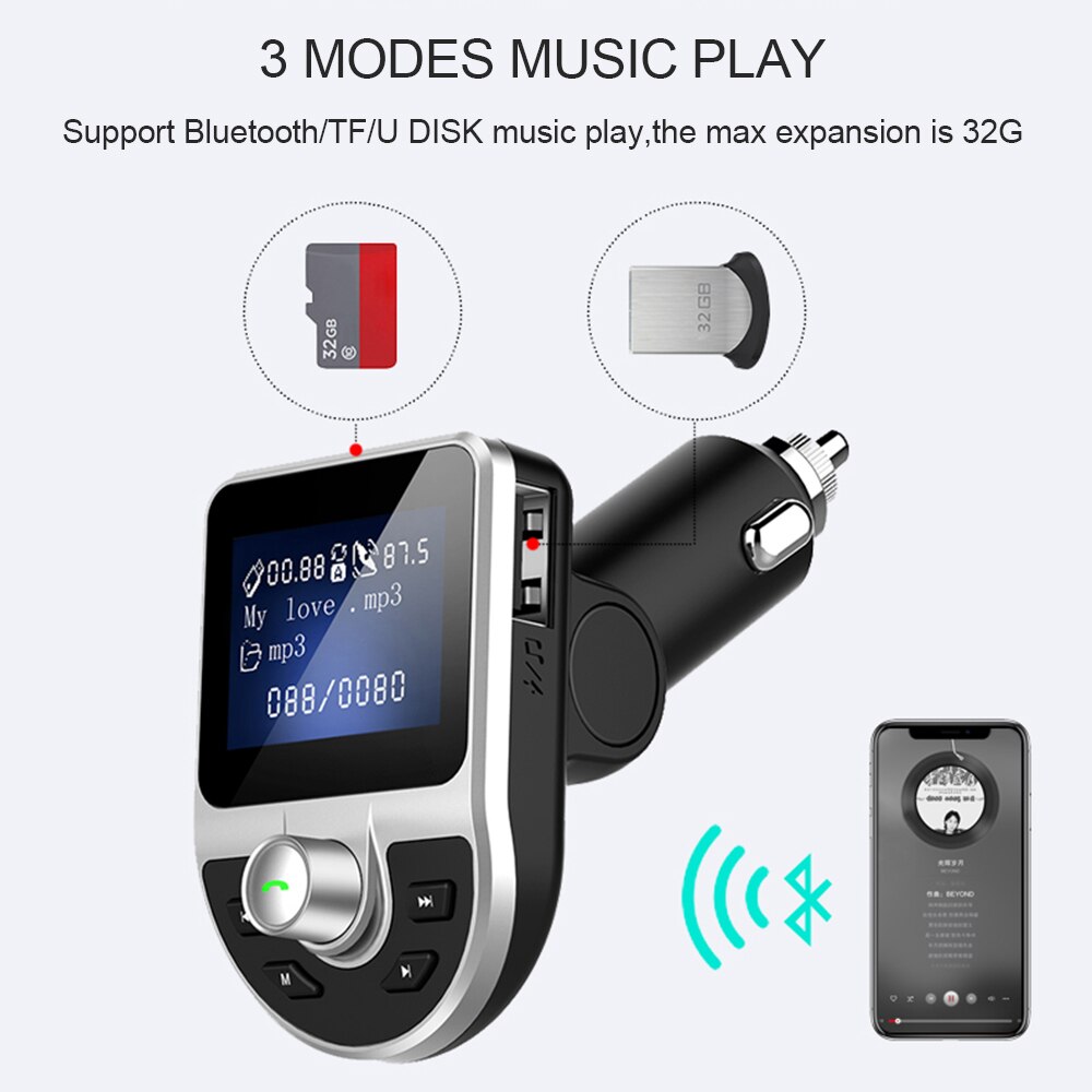 JINSERTA Handsfree Car Bluetooth FM Transmitter Modulator AUX Input/Output Music Play 3.1A Dual USB Charger with TF/U Disk Play