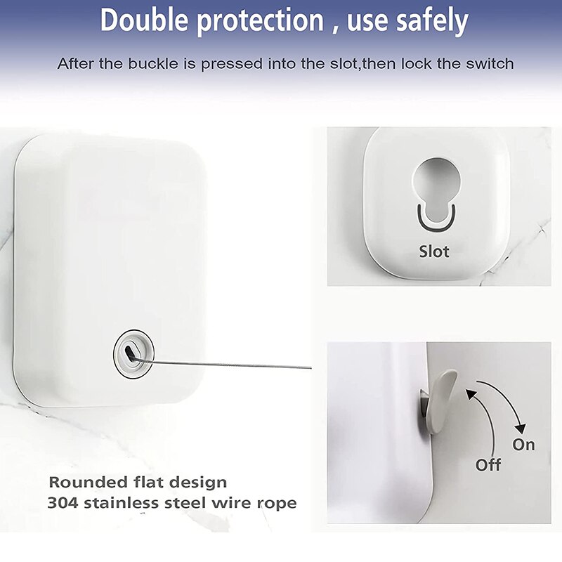 Retractable Clothesline Wall Mounted Stainless Steel Laundry Line Clothes Retracting Hanging Clothing Drying Rack