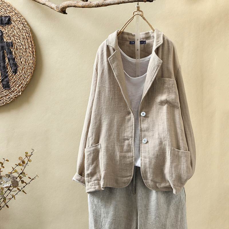 ZANZEA Frauen Plus Größe Blazer Neue Herbst Mantel Jacken Jahrgang Solide verlieren Taschen Anzug Blazer: Beige / XXXL