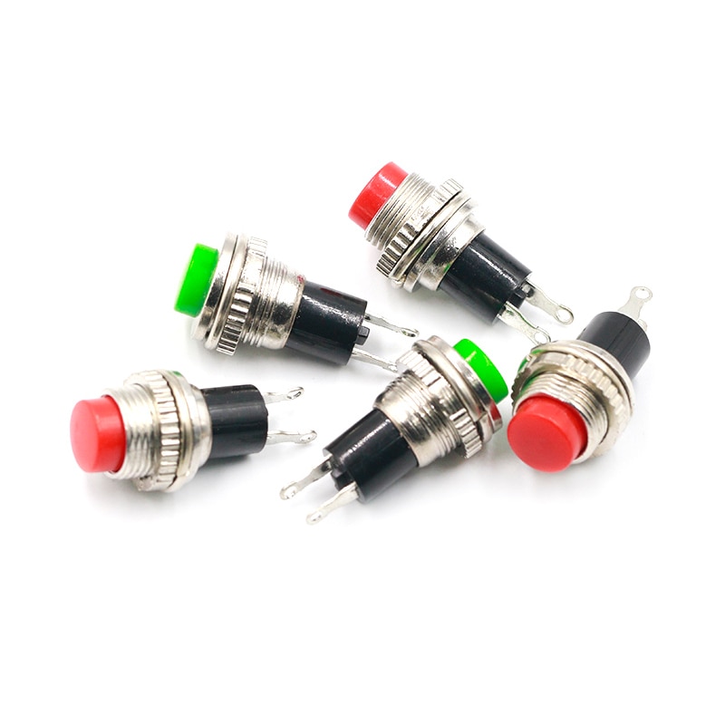 10pcs White Red Green Blue Black Yellow Panel Mount Round Normal Open NO 10mm Momentary OFF-(ON) Push button Switches DS-314
