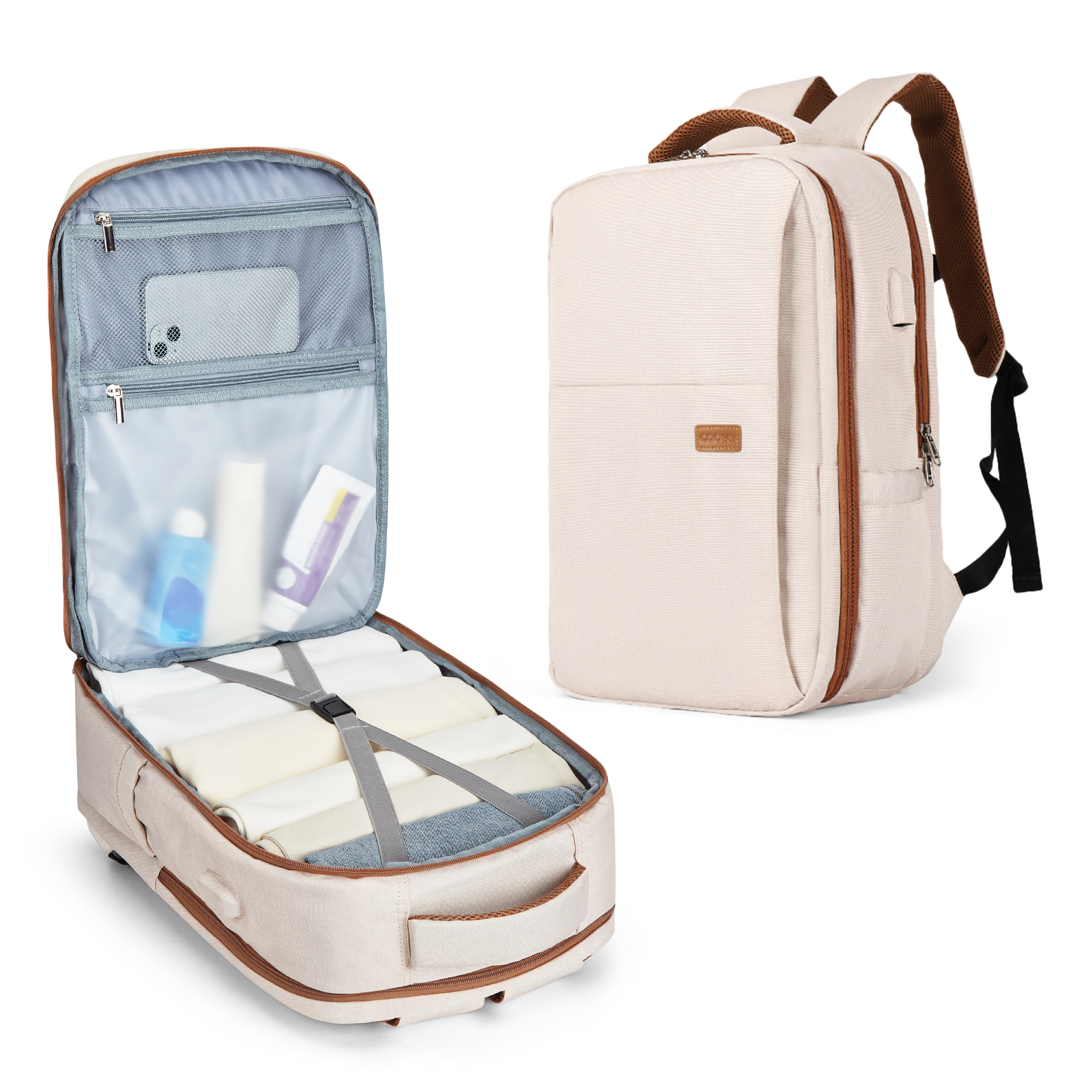 Laptop Backpack for Women, Large Travel Backpack Airline Approved with Luggage Strap, Water Resistant College Work Bag for Men: Orange