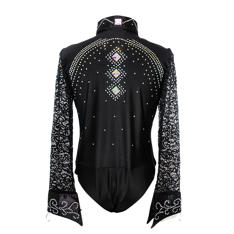 Ballroom Latin Dance Shirts Male Black Long Sleeve Lace V Collar Shirt Men Samba Cha Cha Dancing Tops Performance Wear