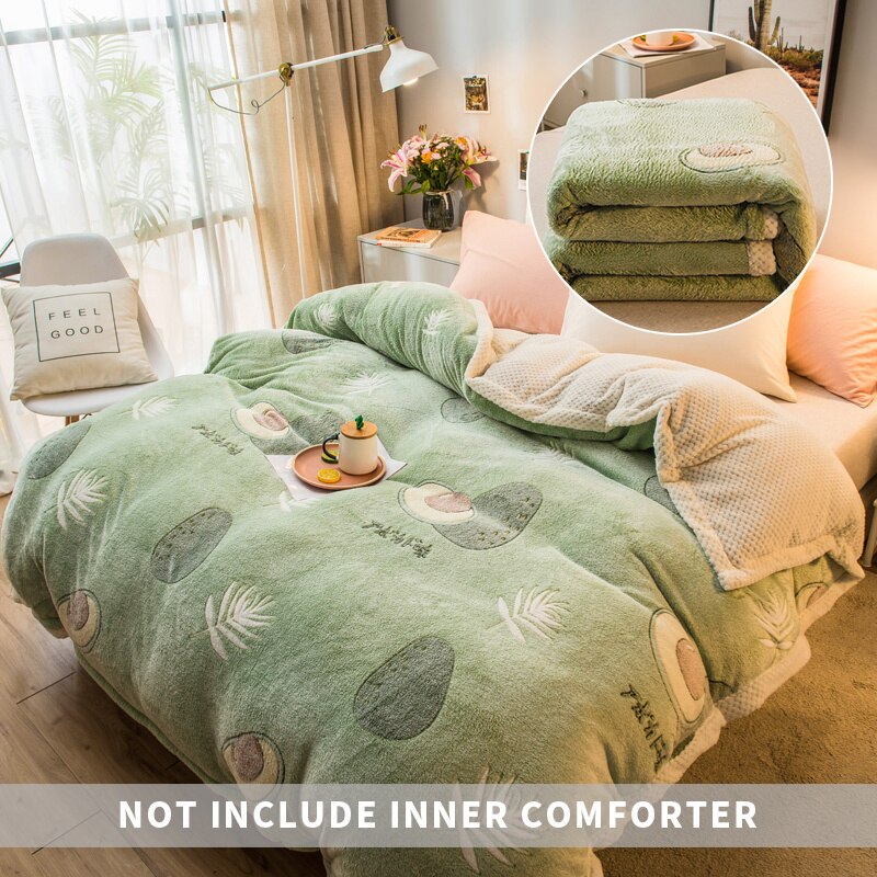 Winter Warm Thicken Fleece Flannel Duvet Cover Cartoon Flower Dog Avocado Pattern Adult Kid Comforter Cover Bedding Home Decor: Model 1-5 / duvet cover180x220cm