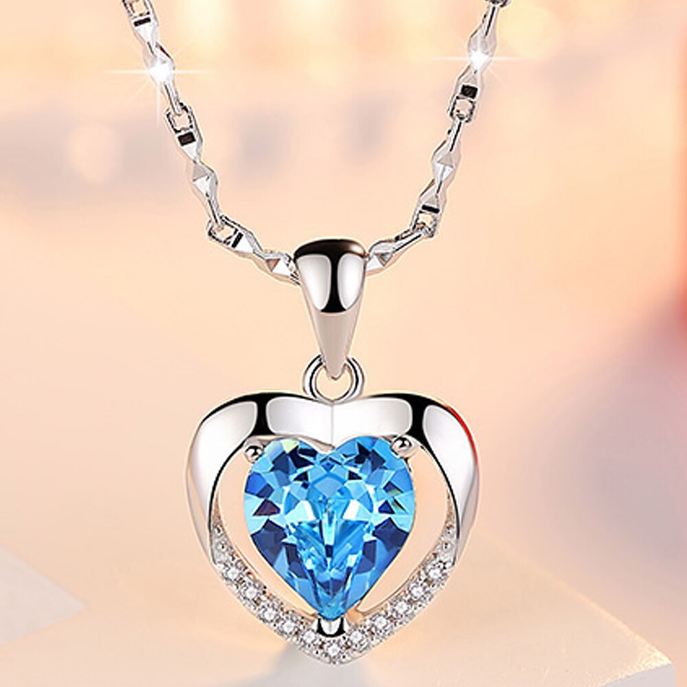 Doteffil 925 Sterling Zilveren Sieraden Wit Blauw Aaa Zirkoon Hart Ketting Voor Vrouwen Verjaardag Huwelijkscadeau: Blue