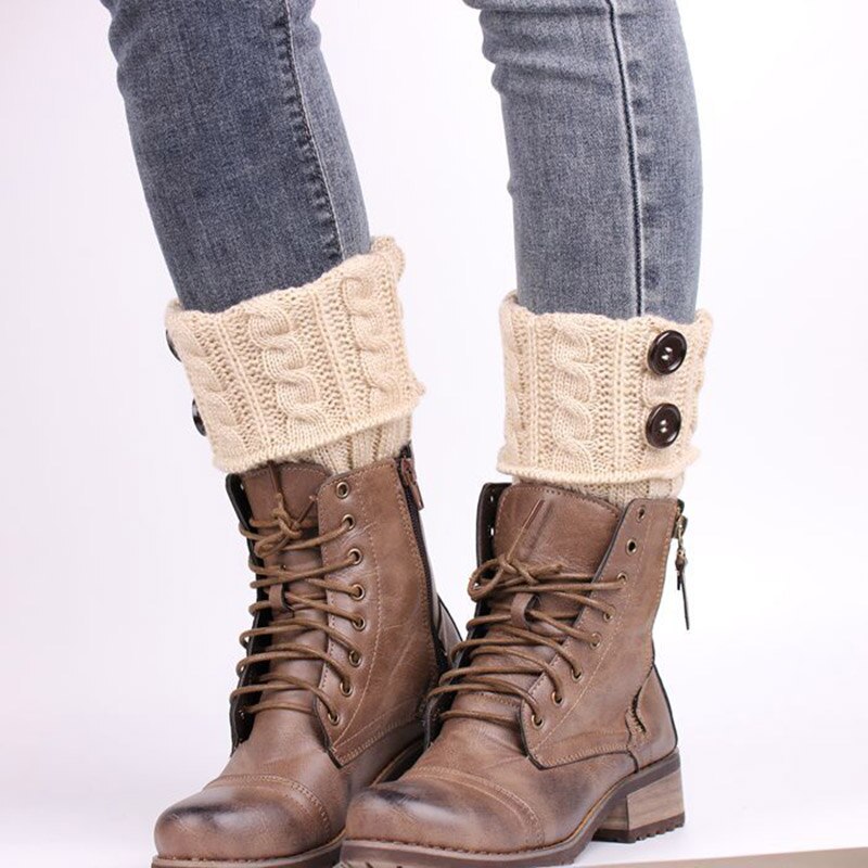 2 piezas de calentadores de piernas de Invierno para mujer, botas tejidas al Crochet, puños elásticos, botas cortas, calcetines, botas cálidas informales negras de , calcetines calentadores de la pierna calcetines