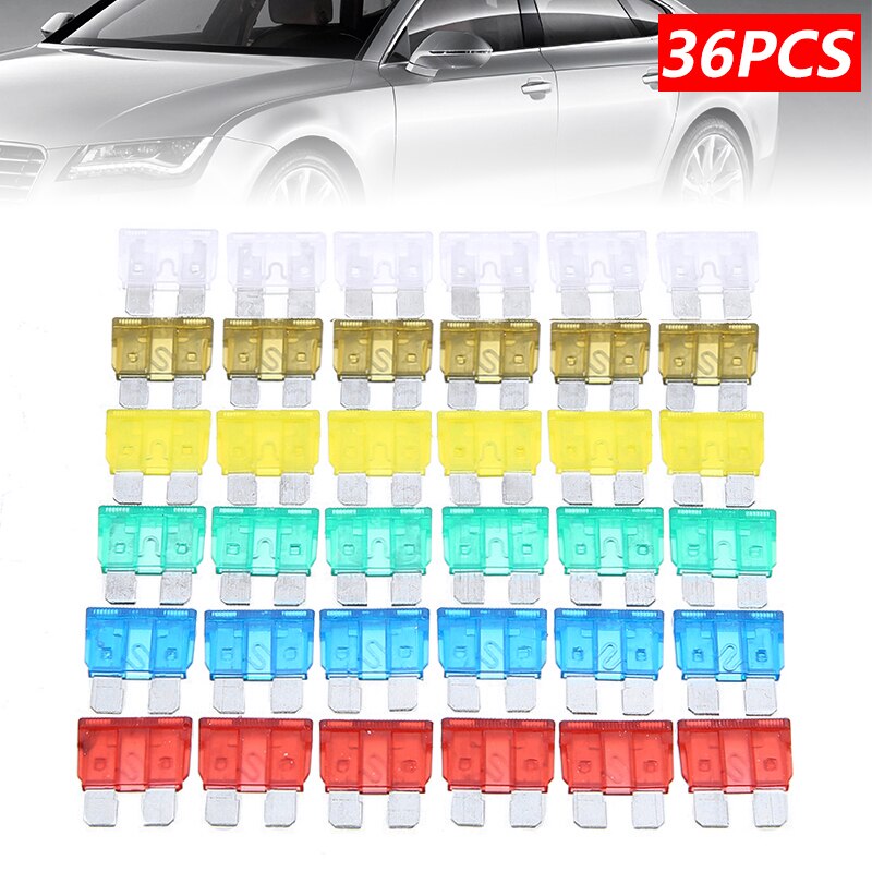 36 pièces 7.5A 10A 15A 20A 25A 30A ampères fusible de voiture Standard moyen fusibles de lame automobile fusibles de voiture assortiment ensemble de mélange