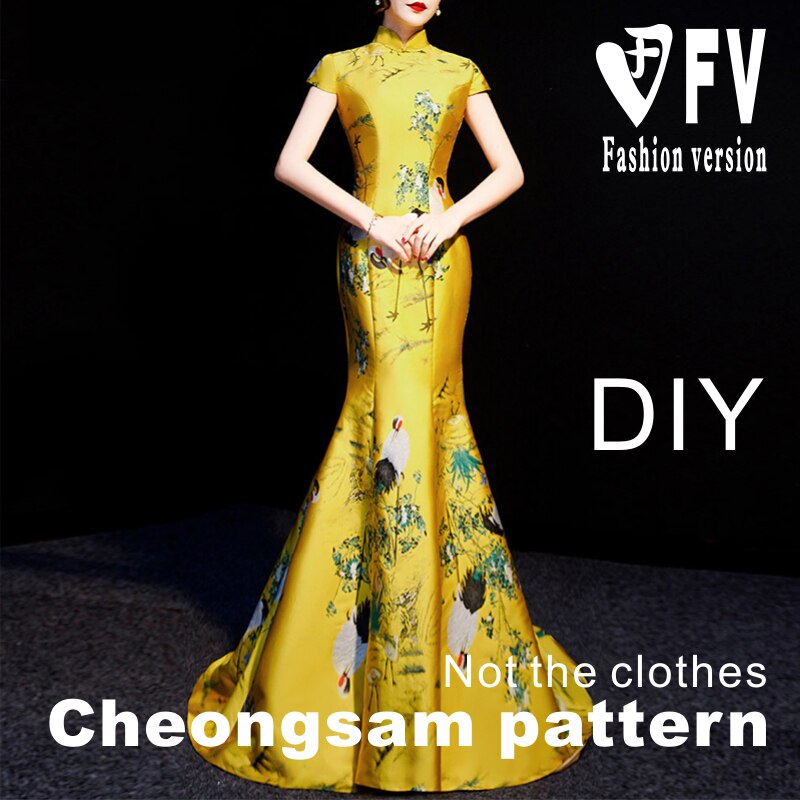 Verbeterd Cheongsam Patroon Lange Stijl Avondjurk Naaien Tekening 1:1 Kledingstuk Maken Patroon BQP-45