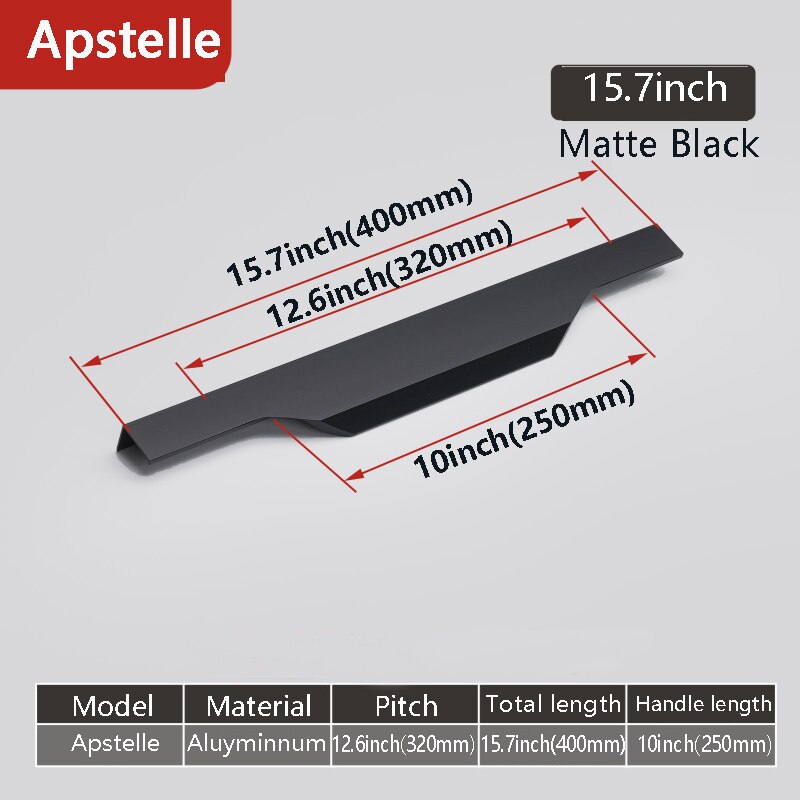 Aluminum Alloy Hidden Home Improvement Black Furniture Handle Furnitur Door Handl T Bar Black Gold Home Improvement: 1-Black-400mm