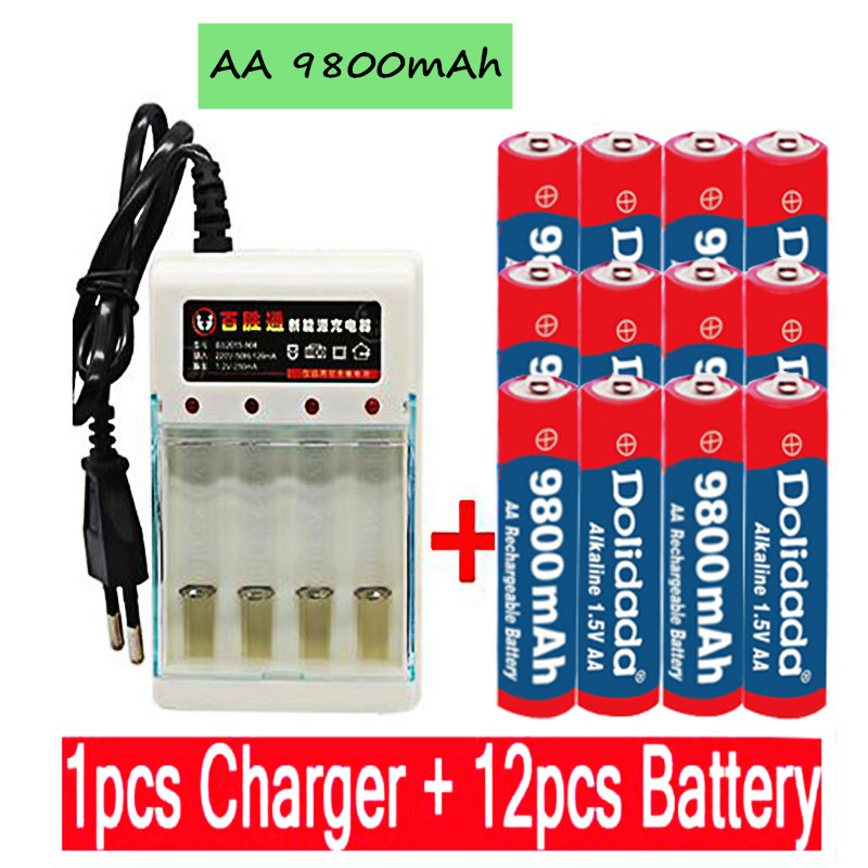 12 Stuks Tag Aa Batterij 9800 Mah Oplaadbare Batterij Aa 1.5 V Oplaadbare Alcalinas Drummey + 1 Pcs 4-Cell Battery Charger