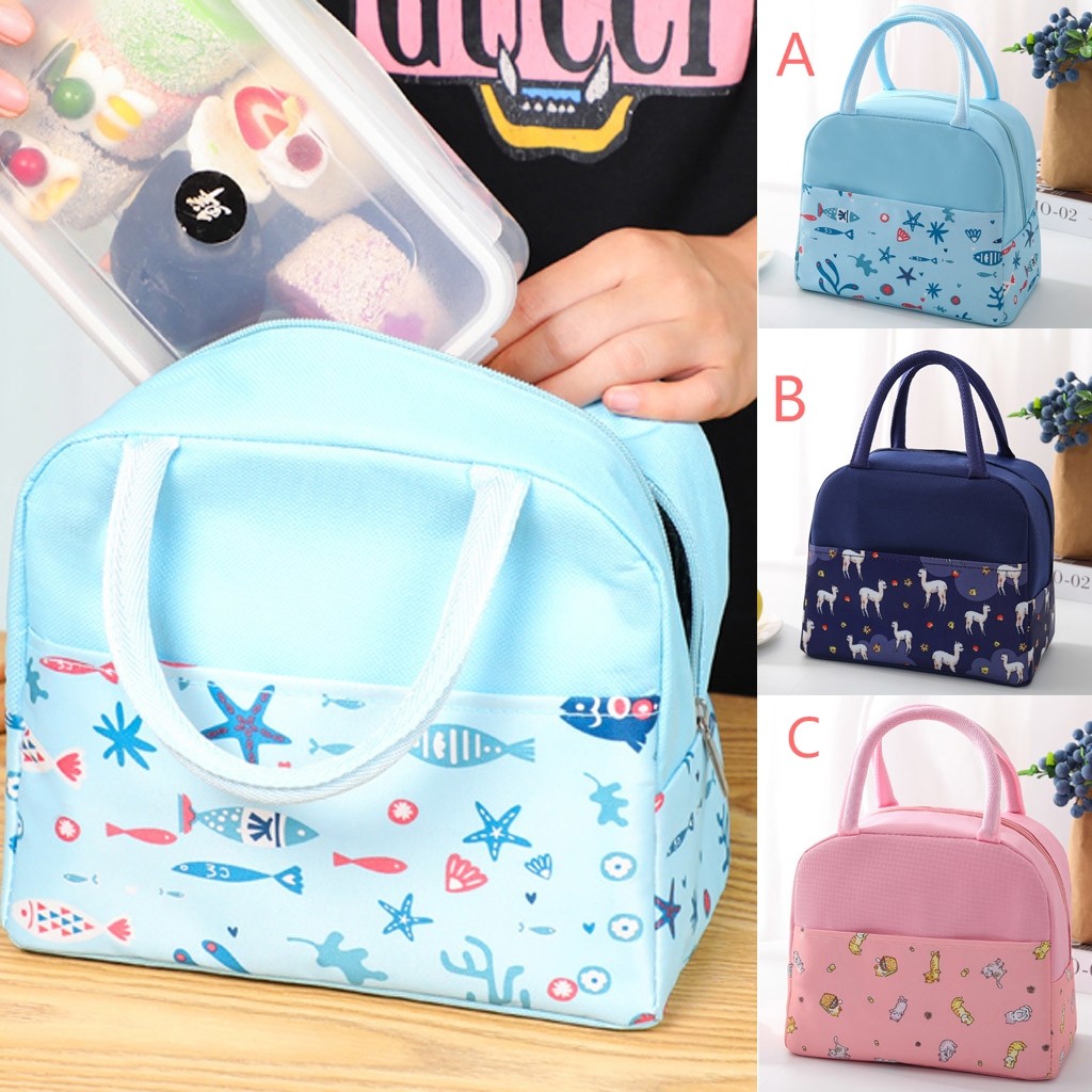 Unisex Funktionale Muster Kühler Lunch Box Tragbare Isolierte Leinwand Mittagessen Tasche Thermische Lebensmittel Picknick Mittagessen Taschen Für Frauen Kinder