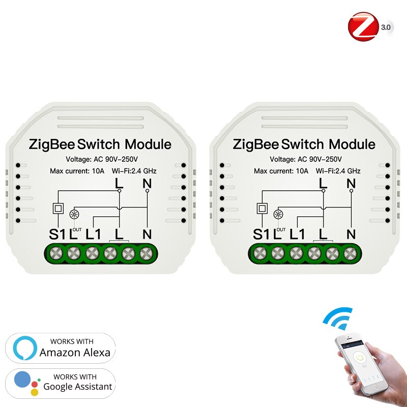 Tuya zigbee 3.0 smart lyskontakt modul smart life / tuya trådløs fjernbetjening, arbejde med alexa google home til stemmestyring: 2 stk