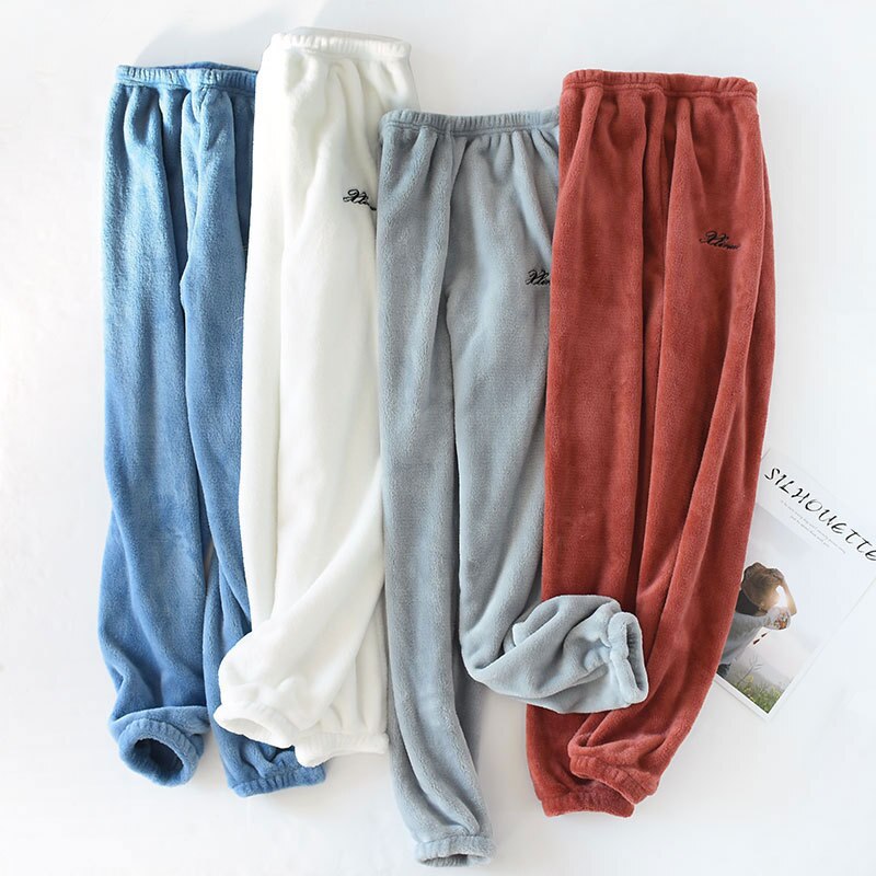 Sömnbyxor dam flanell vinter mjuk varm bekväm pyjamasbyxa dam fritid sömnbyxor par koreansk stil trendig