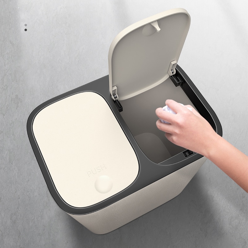 Dry-wet Garbage Classification Trash Can Double Buckets With Cover Office Paper Baskets Household Living Room Kitchen Dustbin