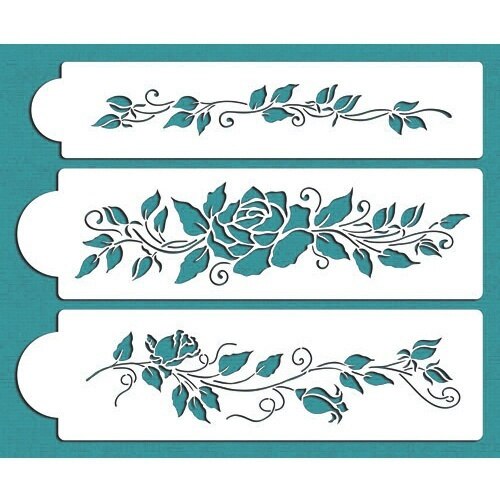 Rose Cake Stencil Set, Flowers Cake Stenciling Fondant Decorating Stencil Classic Cake Side Decoration Stencils for Wall