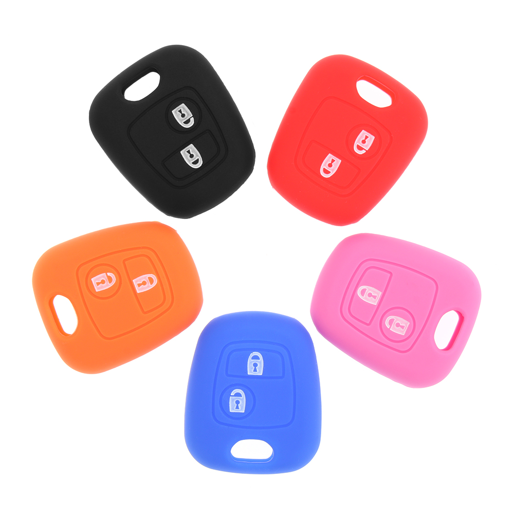 Capa de chave de carro de silicone, para peugeot 206 307 207, 2 botões, capa de chave de carro, suporte, conjunto de chave remota, imperdível capa protetora de chave macia